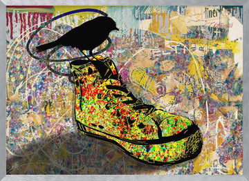 Colorful Sneaker Bird | Poster - Silver Frame Interior