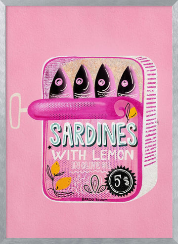 Pink Sardines With Lemon | Poster - Silver Frame Interior
