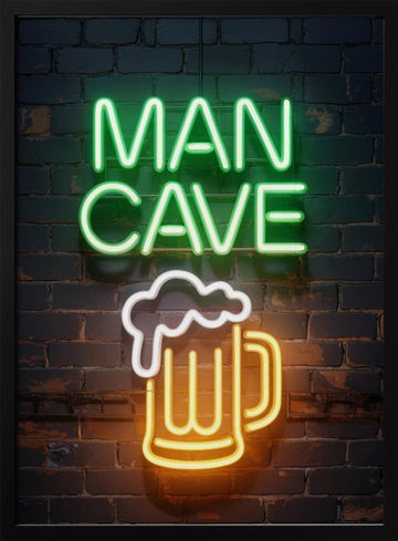 Man Cave Beer Neon | Poster - Black Metal Frame Interior