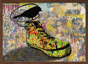Colorful Sneaker Bird | Poster - Walnut Frame Interior