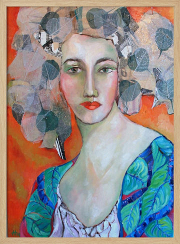 Vibrant Leaf Woman | Poster - Wood Frame Interior