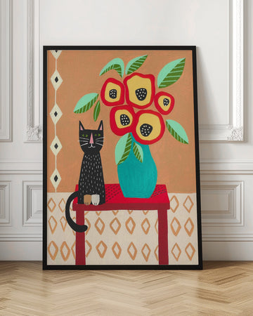 Whimsical Cat Floral Still Life | Poster - Room Interior 1