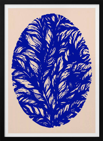 Blue Botanical Oval | Poster - Black Metal Frame Interior