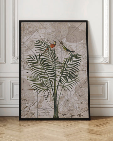 Tropical Birds on Vintage Map | Poster - Room Interior 1