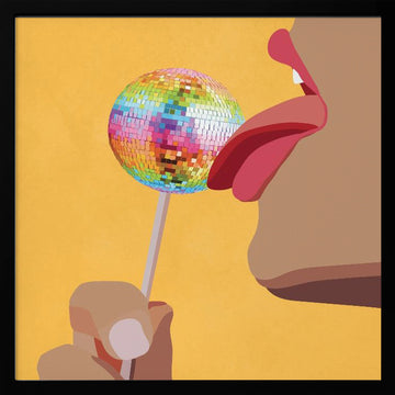 Licking Disco Lollipop | Poster - Black Metal Frame Interior