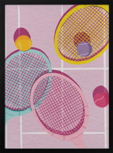 Playful Tennis Rackets | Poster - Black Metal Frame Interior