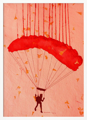 Skydiver Among Petals | Poster - White Frame Interior