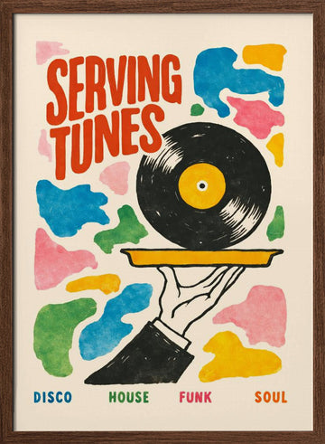 Serving Up Tunes | Poster - Walnut Frame Interior
