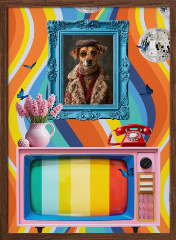 Groovy Dog Portrait | Poster - Walnut Frame Interior