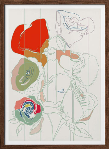 Colorful Abstract Roses | Poster - Walnut Frame Interior