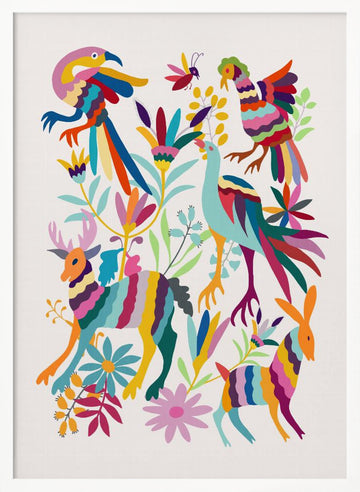 Colorful Folk Art Animals | Poster - White Frame Interior