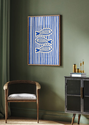 Three Blue Fish | Poster - Room Interior 2