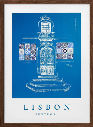 Lisbon Azulejo Facade | Poster - Walnut Frame Interior