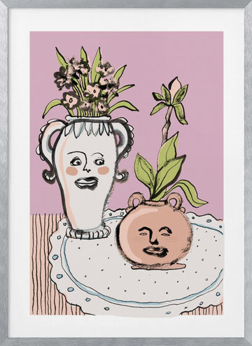 Happy Faces Flower Pots | Poster - Silver Frame Interior
