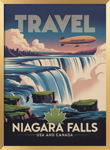 Majestic Niagara Falls Blimp | Poster - Gold Frame Interior