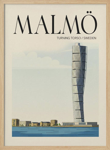 Malmö Travel Poster | Poster - Wood Frame Interior