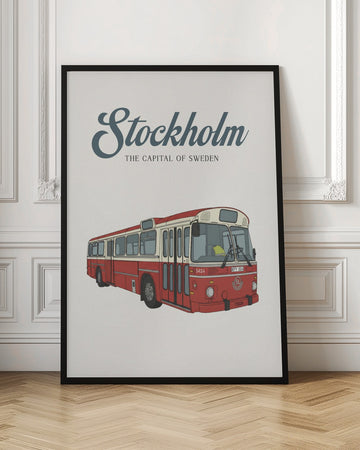 Classic Red Stockholm Bus | Poster - Room Interior 1