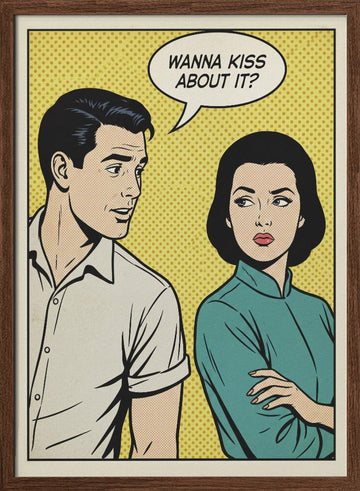 Retro Kiss Proposal | Poster - Walnut Frame Interior