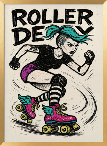 Rebel Roller Skater | Poster - Gold Frame Interior