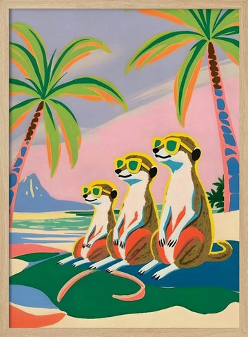 Meerkats Beach Vacation | Poster - Wood Frame Interior
