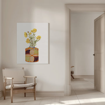 Yellow Flowers Orange Vase | Canvas - Room Interior 1