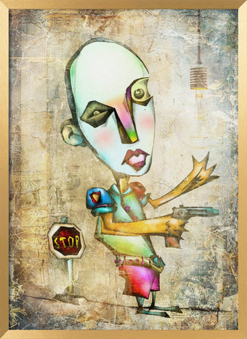 Surreal Stop Sign Figure | Poster - Gold Frame Interior