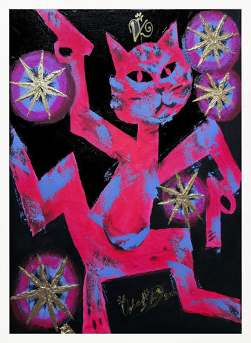 Vibrant Neon Cat | Poster - White Frame Interior