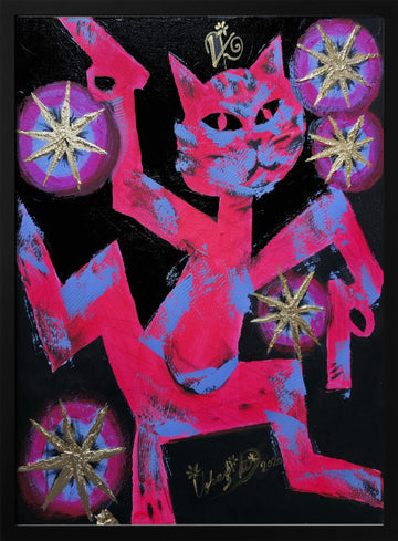 Vibrant Neon Cat | Poster - Black Metal Frame Interior