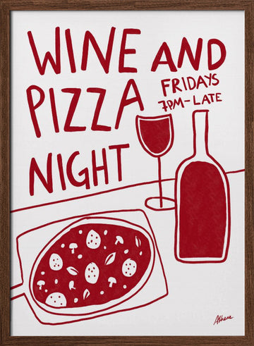 Wine and Pizza | Poster - Walnut Frame Interior
