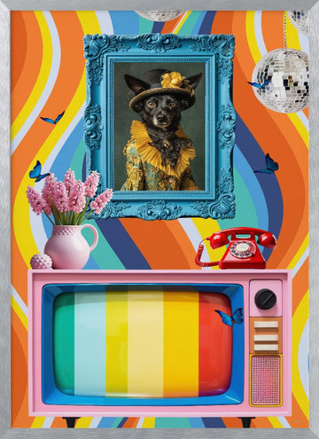 Eclectic Retro Dog Portrait | Poster - Silver Frame Interior