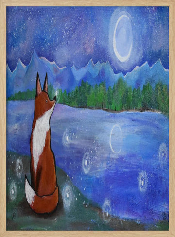 Moonlit Fox Dreams | Poster - Wood Frame Interior