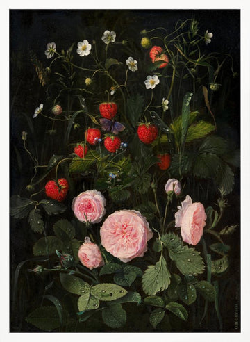 Still Life With Roses and Strawberries | Poster - White Frame Interior