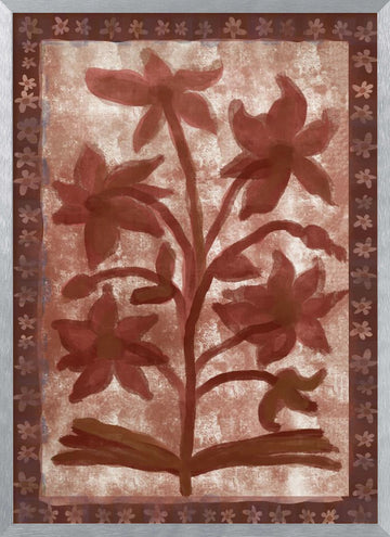Terracotta Floral Design | Poster - Silver Frame Interior