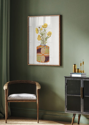 Yellow Flowers Orange Vase | Poster - Room Interior 2