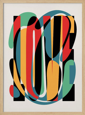 Colorful Love Typography | Poster - Wood Frame Interior