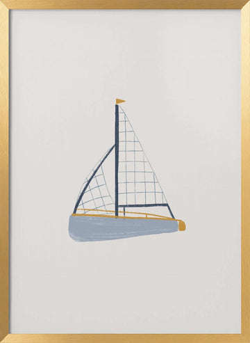 Blue Sailboat Illustration | Poster - Gold Frame Interior