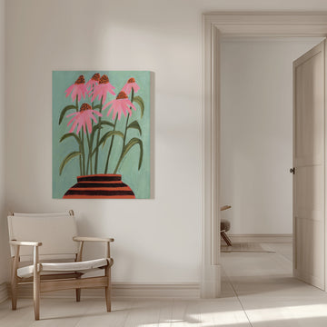 Pink Coneflowers in Vase | Canvas - Room Interior 1