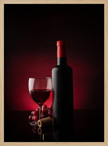 Elegant Wine Bottle Glass | Poster - Wood Frame Interior
