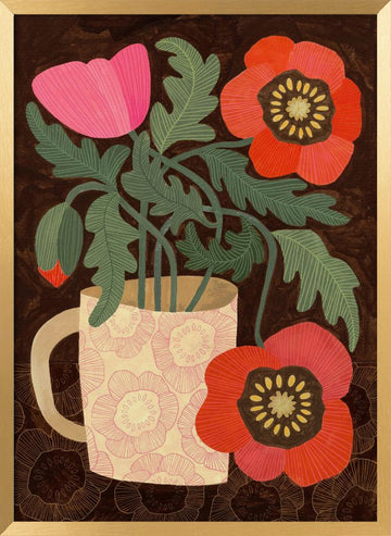 Poppies in a Pink Mug | Poster - Gold Frame Interior