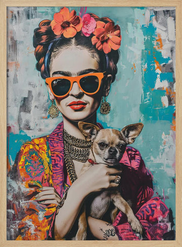 Colorful Portrait Chihuahua | Poster - Wood Frame Interior