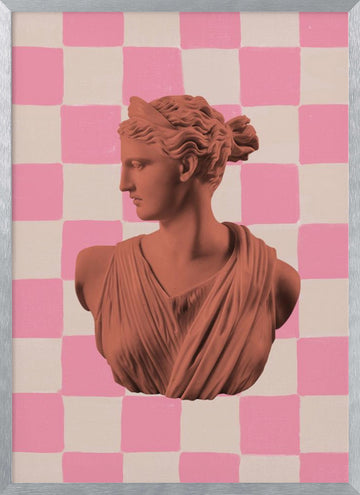 Pink Checkerboard Goddess | Poster - Silver Frame Interior