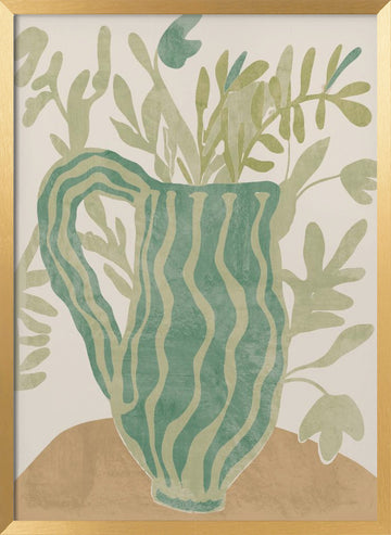 Green Striped Botanical | Poster - Gold Frame Interior