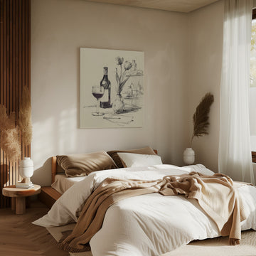 Wine and Tulips Sketch | Canvas - Room Interior 2