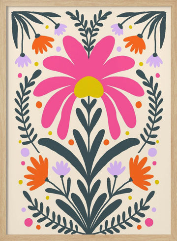 Vibrant Folk Floral | Poster - Wood Frame Interior