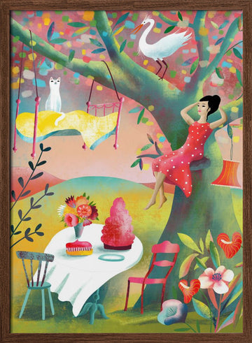 Dreamy Treehouse Garden | Poster - Walnut Frame Interior