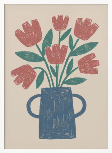 Rustic Tulips in Vase | Poster - White Frame Interior