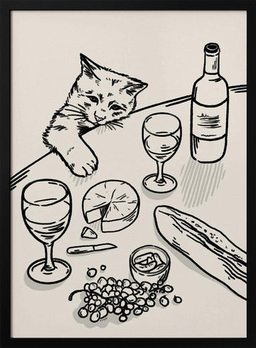 Curious Kitten Table | Poster - Black Metal Frame Interior