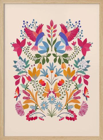 Vibrant Folk Garden | Poster - Wood Frame Interior
