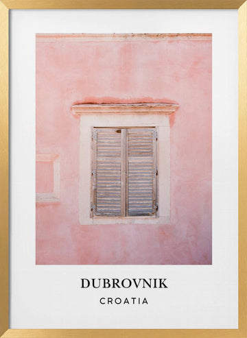 Pink Dubrovnik Croatia travel poster | Poster - Gold Frame Interior