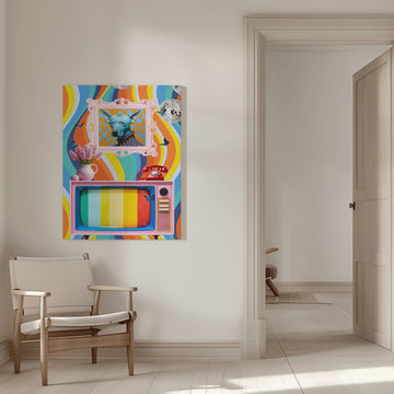 Colorful Groovy Blue Dog | Canvas - Room Interior 1